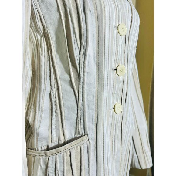 Lafayette 148 New York Textured Cotton Khaki Ivory Blazer Size 10 Retail $650+ - Picture 7 of 14